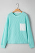 Textured Ribbed Knit Patch Pocket Casual Top