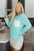 Textured Ribbed Knit Patch Pocket Casual Top