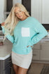 Textured Ribbed Knit Patch Pocket Casual Top