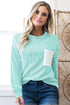 Textured Ribbed Knit Patch Pocket Casual Top