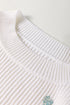 Textured Ribbed Knit Scattered Heart Crew Neck Sweater