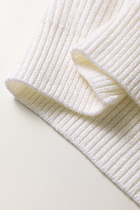 Textured Ribbed Knit Scattered Heart Crew Neck Sweater