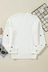 Textured Ribbed Knit Scattered Heart Crew Neck Sweater