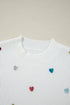 Textured Ribbed Knit Scattered Heart Crew Neck Sweater