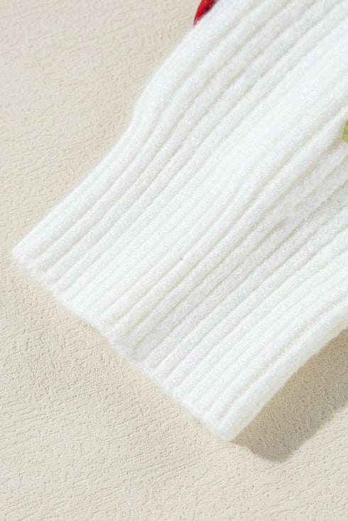 Textured Ribbed Knit Scattered Heart Crew Neck Sweater