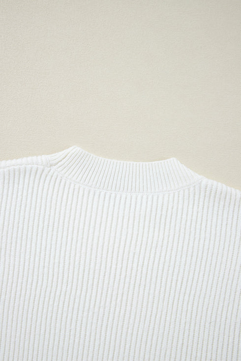 Textured Ribbed Knit Scattered Heart Crew Neck Sweater