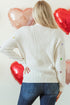 Textured Ribbed Knit Scattered Heart Crew Neck Sweater