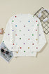 Textured Ribbed Knit Scattered Heart Crew Neck Sweater