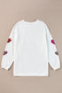 Textured Ribbed Knit Sequin Heart Oversized Pullover Sweatshirt