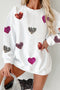 Textured Ribbed Knit Sequin Heart Oversized Pullover Sweatshirt
