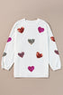Textured Ribbed Knit Sequin Heart Oversized Pullover Sweatshirt