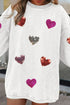 Textured Ribbed Knit Sequin Heart Oversized Pullover Sweatshirt