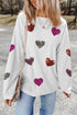 Textured Ribbed Knit Sequin Heart Oversized Pullover Sweatshirt