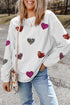 Textured Ribbed Knit Sequin Heart Oversized Pullover Sweatshirt