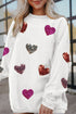 Textured Ribbed Knit Sequin Heart Oversized Pullover Sweatshirt