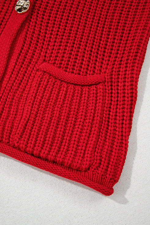 Textured Ribbed Knit Sleeveless Button Front Sweater Vest