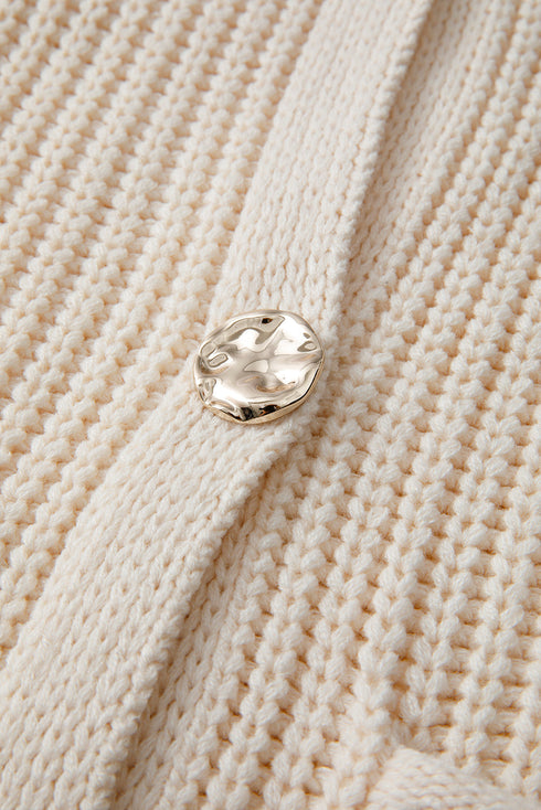 Textured Ribbed Knit Sleeveless Button Front Sweater Vest