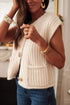 Textured Ribbed Knit Sleeveless Button Front Sweater Vest