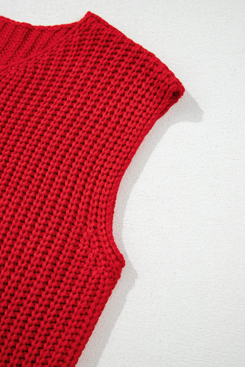 Textured Ribbed Knit Sleeveless Button Front Sweater Vest