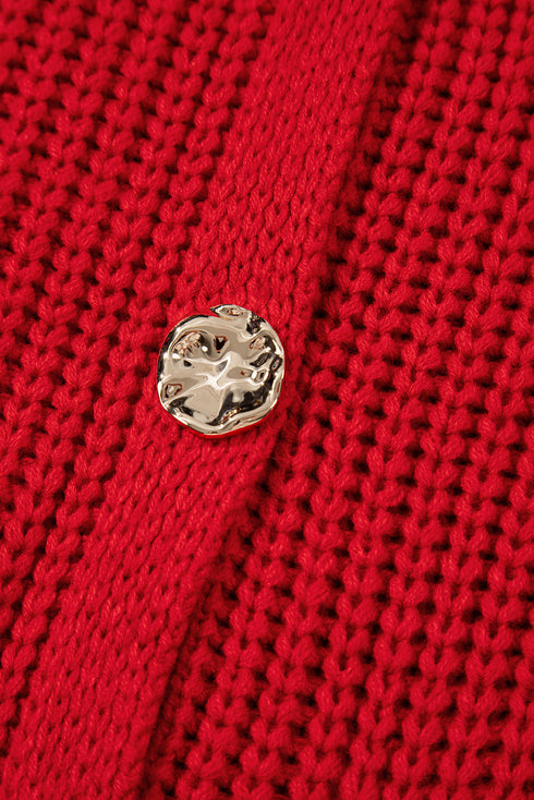 Textured Ribbed Knit Sleeveless Button Front Sweater Vest