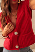 Textured Ribbed Knit Sleeveless Button Front Sweater Vest
