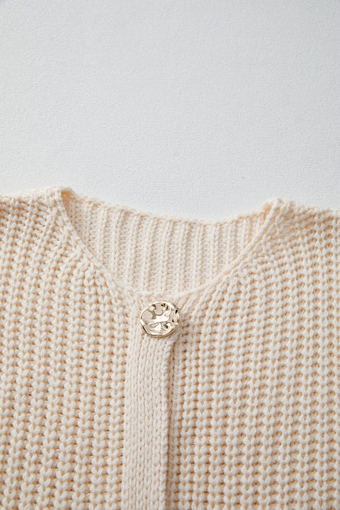 Textured Ribbed Knit Sleeveless Button Front Sweater Vest