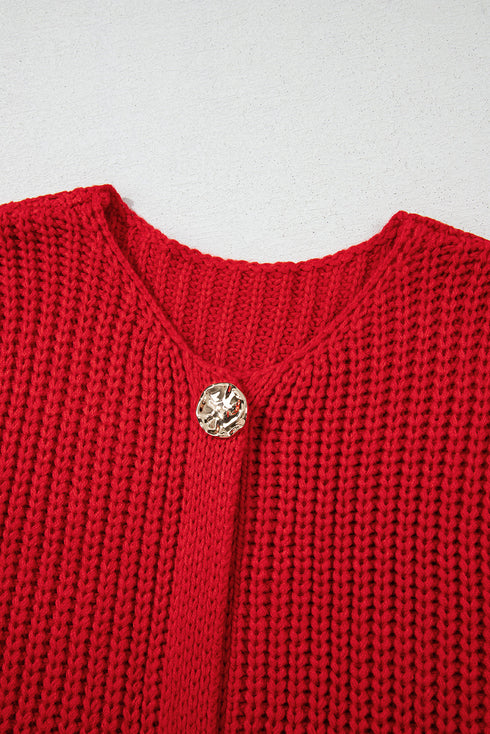 Textured Ribbed Knit Sleeveless Button Front Sweater Vest