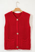 Textured Ribbed Knit Sleeveless Button Front Sweater Vest
