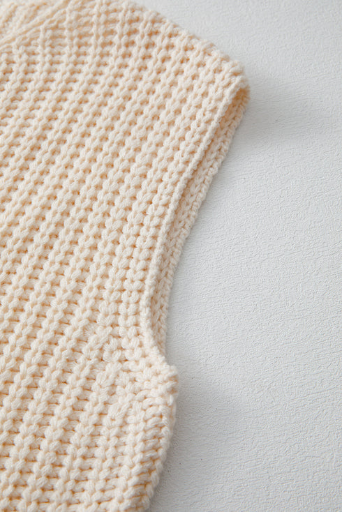 Textured Ribbed Knit Sleeveless Button Front Sweater Vest