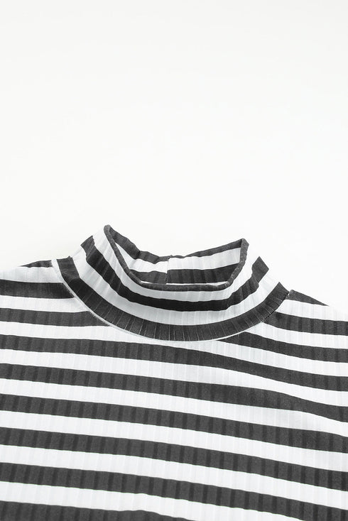 Textured Ribbed Knit Striped Long Sleeve Tee