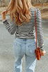 Textured Ribbed Knit Striped Long Sleeve Tee