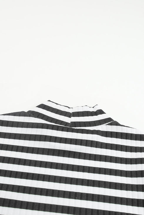 Textured Ribbed Knit Striped Long Sleeve Tee