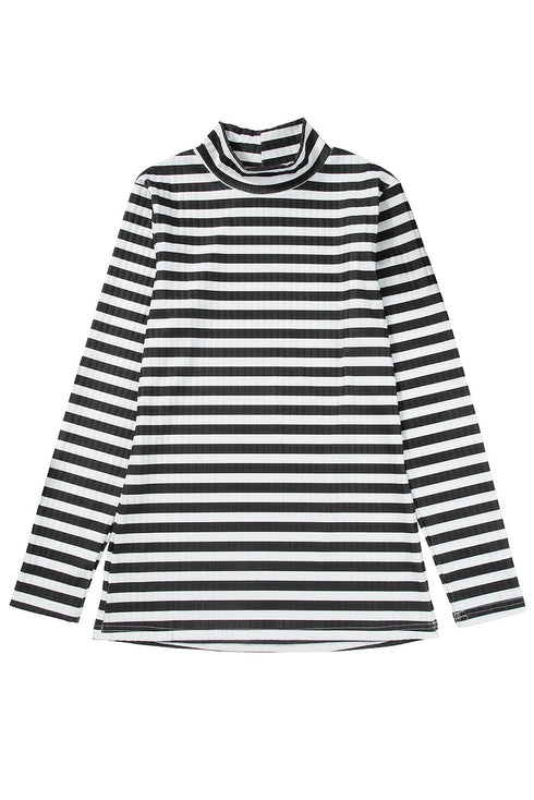Textured Ribbed Knit Striped Long Sleeve Tee