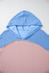 Textured Ribbed Knit V Neck Long Sleeve Hoodie