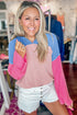Textured Ribbed Knit V Neck Long Sleeve Hoodie