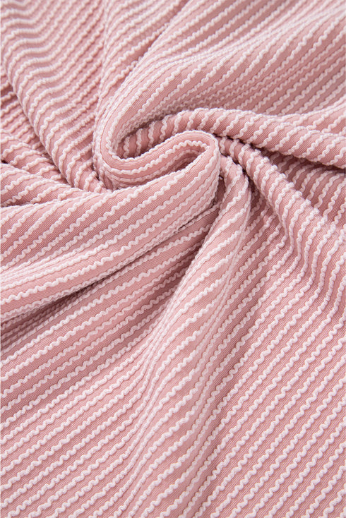 Textured Ribbed Knit V Neck Long Sleeve Hoodie
