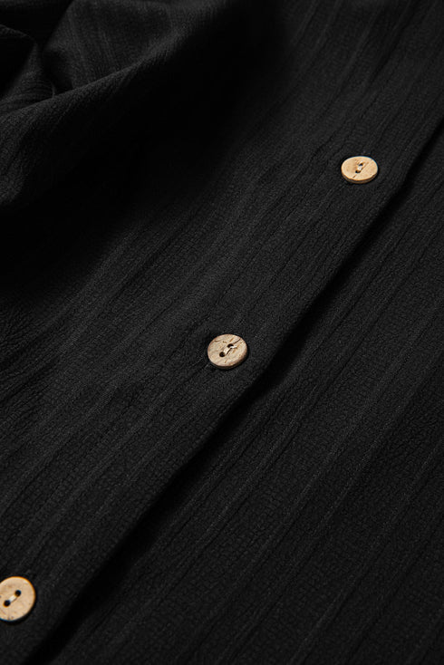 Textured Ribbed Long Sleeve Button Down Collared Shirt