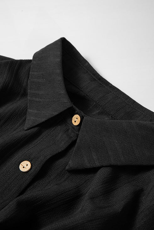 Textured Ribbed Long Sleeve Button Down Collared Shirt