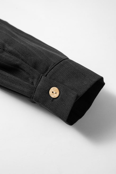 Textured Ribbed Long Sleeve Button Down Collared Shirt