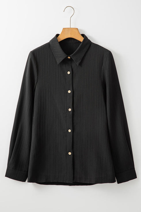 Textured Ribbed Long Sleeve Button Down Collared Shirt