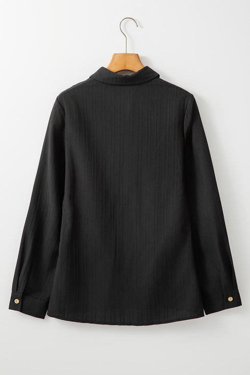 Textured Ribbed Long Sleeve Button Down Collared Shirt