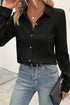 Textured Ribbed Long Sleeve Button Down Collared Shirt