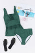 Textured Ribbed Ruched U Neck Tankini Set