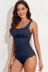 Textured Ribbed Ruched U Neck Tankini Set