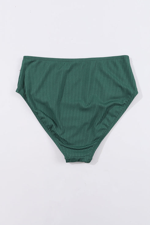 Textured Ribbed Ruched U Neck Tankini Set