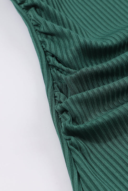 Textured Ribbed Ruched U Neck Tankini Set