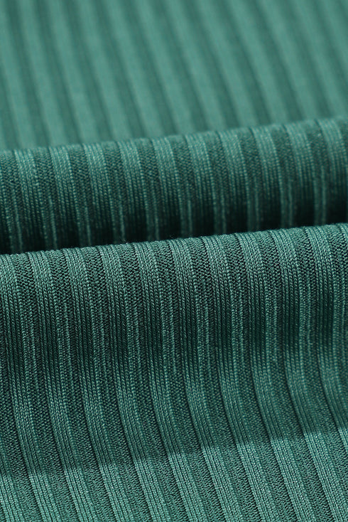 Textured Ribbed Ruched U Neck Tankini Set