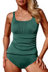Textured Ribbed Ruched U Neck Tankini Set