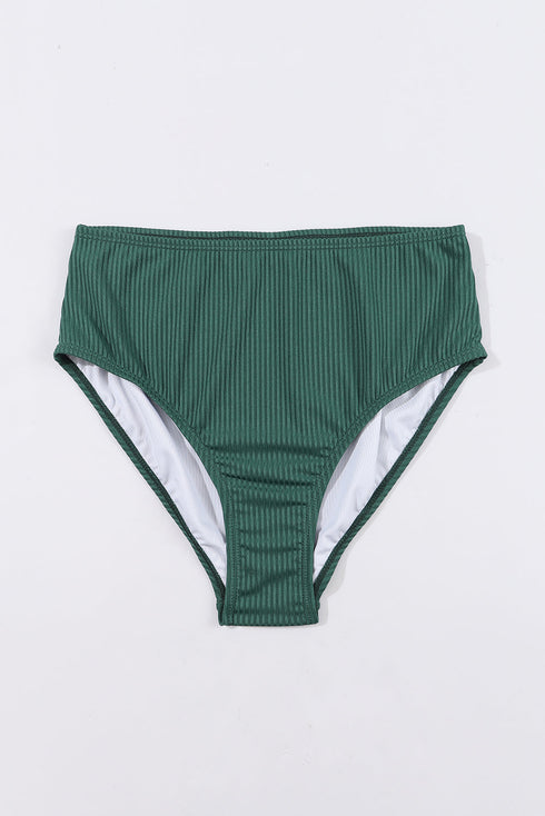 Textured Ribbed Ruched U Neck Tankini Set