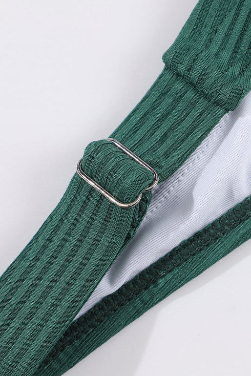 Textured Ribbed Ruched U Neck Tankini Set